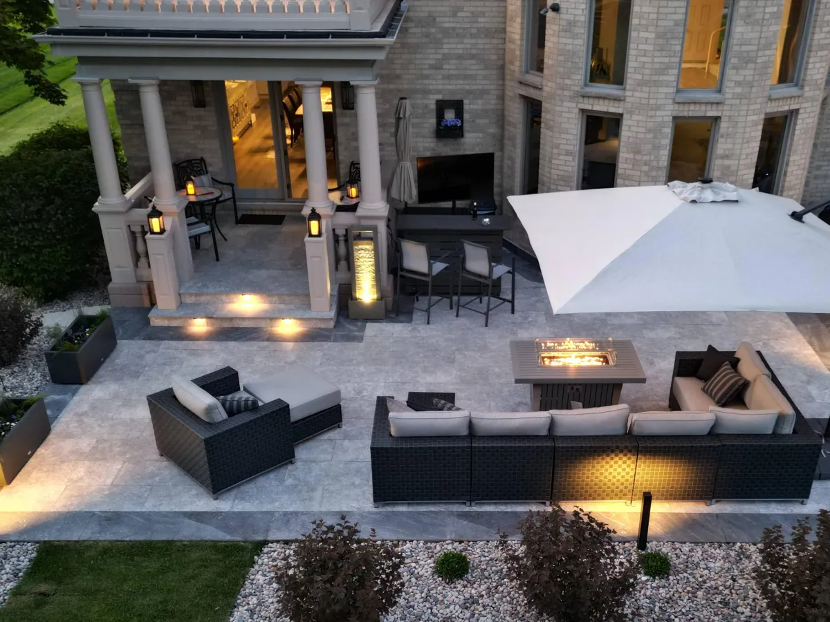 Elegant garden path using natural stone pavers in Glen Ellyn, IL.