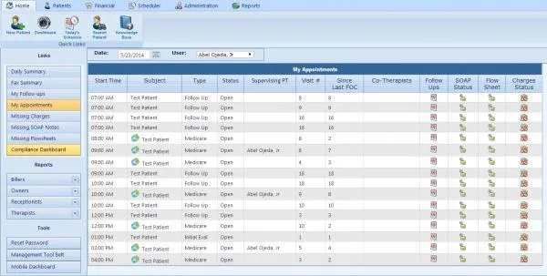 Physical therapy clinic management software in use