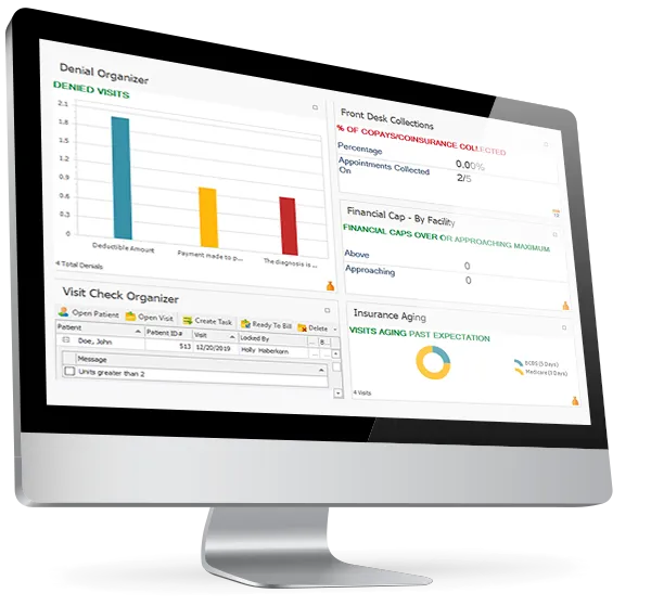 CRM dashboard displaying patient data and analytics for physical therapy clinics