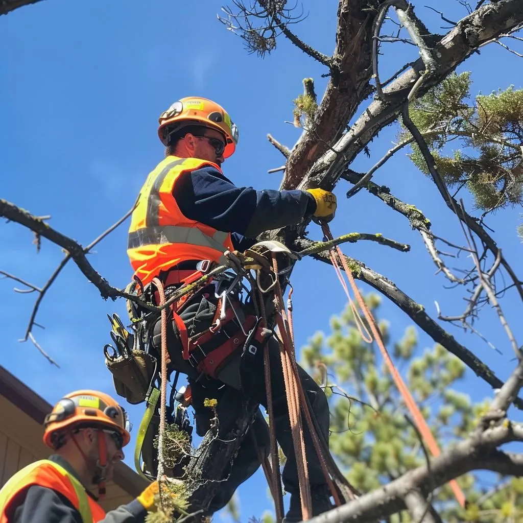 A Man Tree trimming in Valdosta Ga