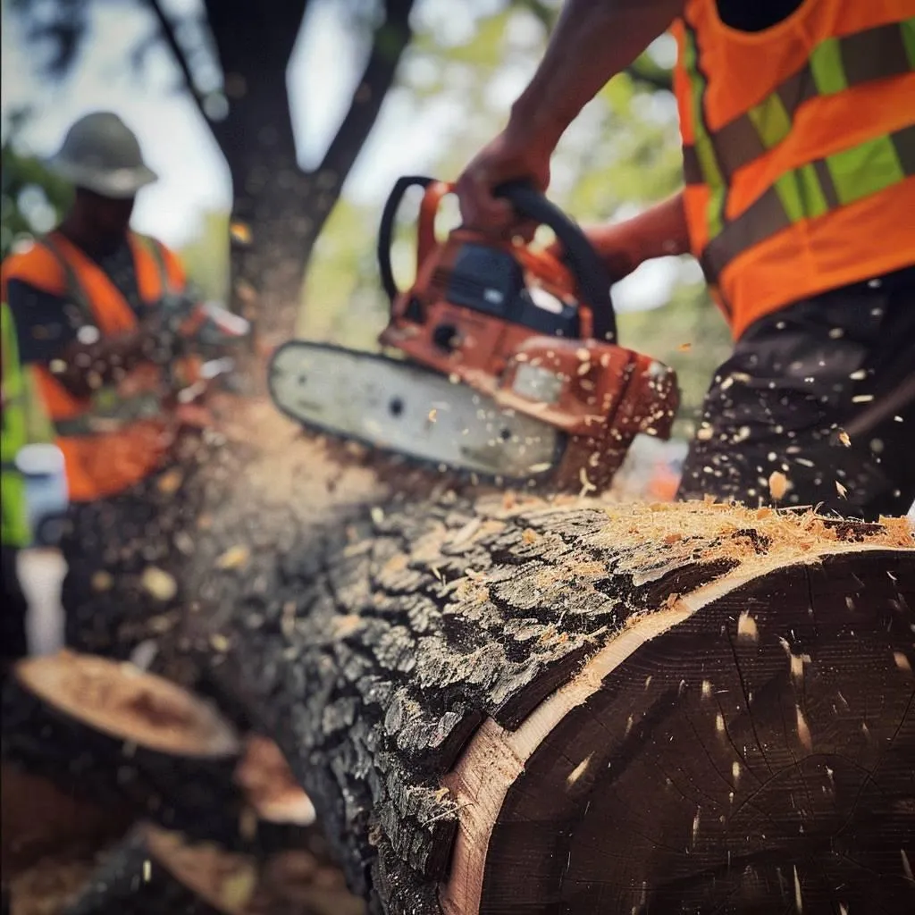 Post Tree removal, cutting the truck for removal in valdosta