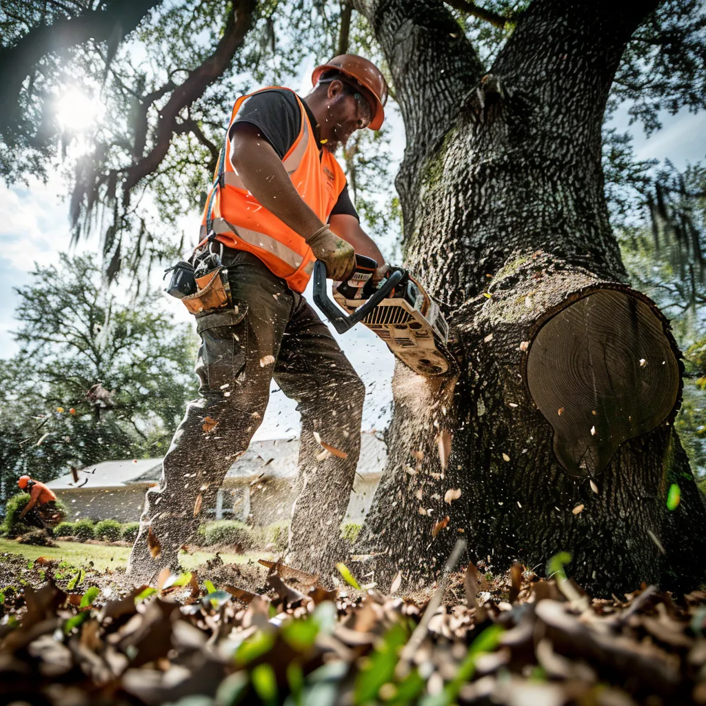 A man performing a tree removal in valdosta