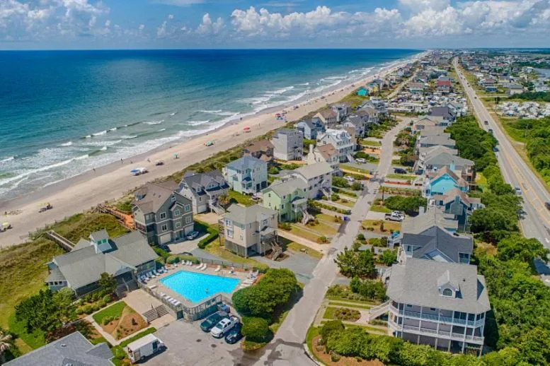 Arial image of Topsail, North Caolina adjacent to Wilmington along with Holden and Wrightsville, North Carolina. 