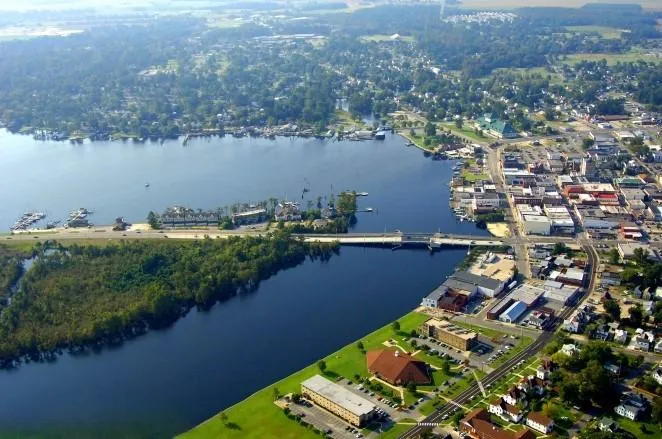 Arial image of Elizabeth City, North Carolina. 