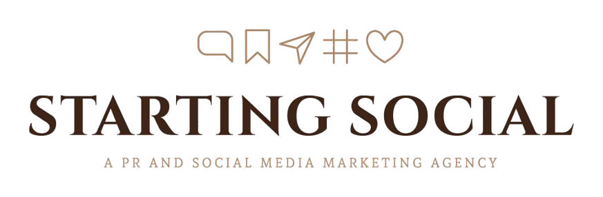 Starting Social Studios Full Color logo (Starting Social Studios: A PR and Social Marketing Agency with social icons on top stacked