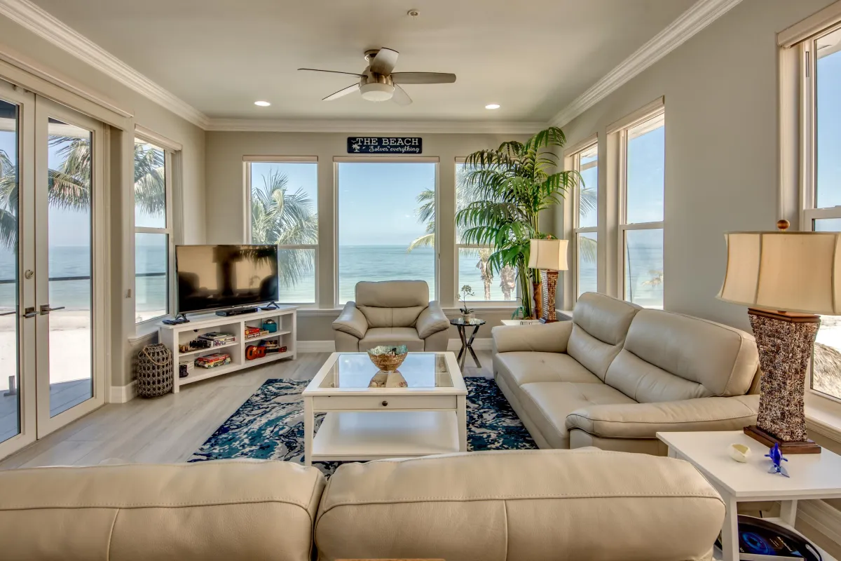 Beautiful beachfront living room, beachfront home