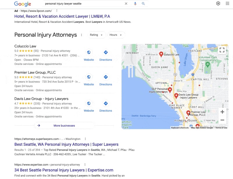 Google local listings of businesses