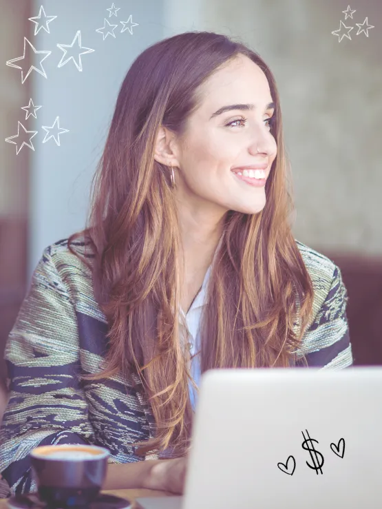 Smiling woman at laptop