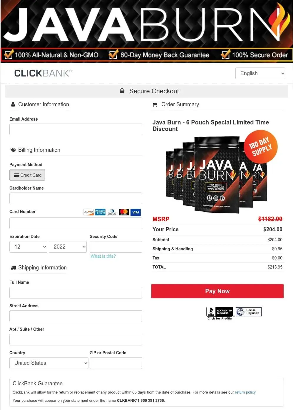 java burn order now