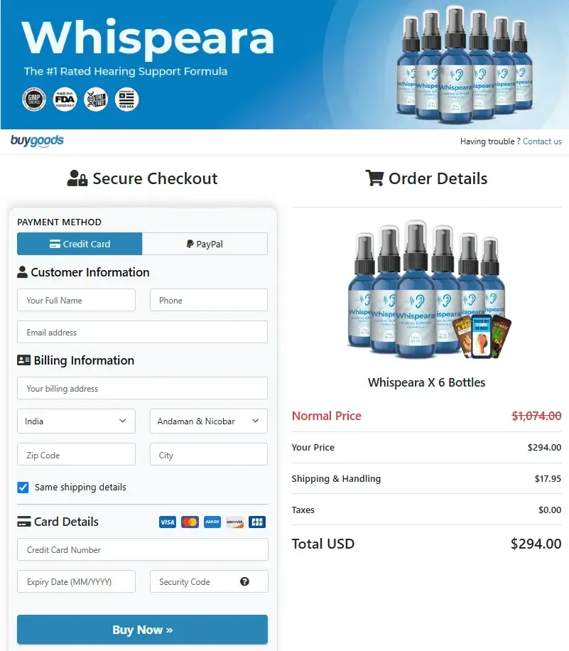 Whispeara offer page