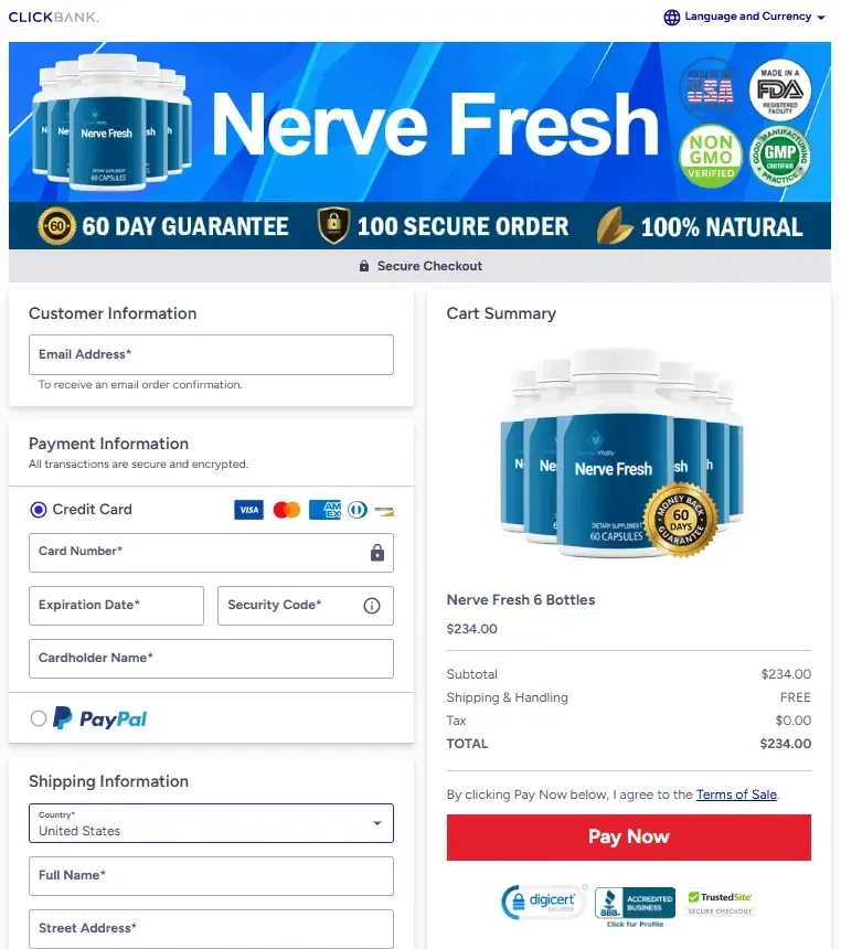 Nerve Fresh offer page