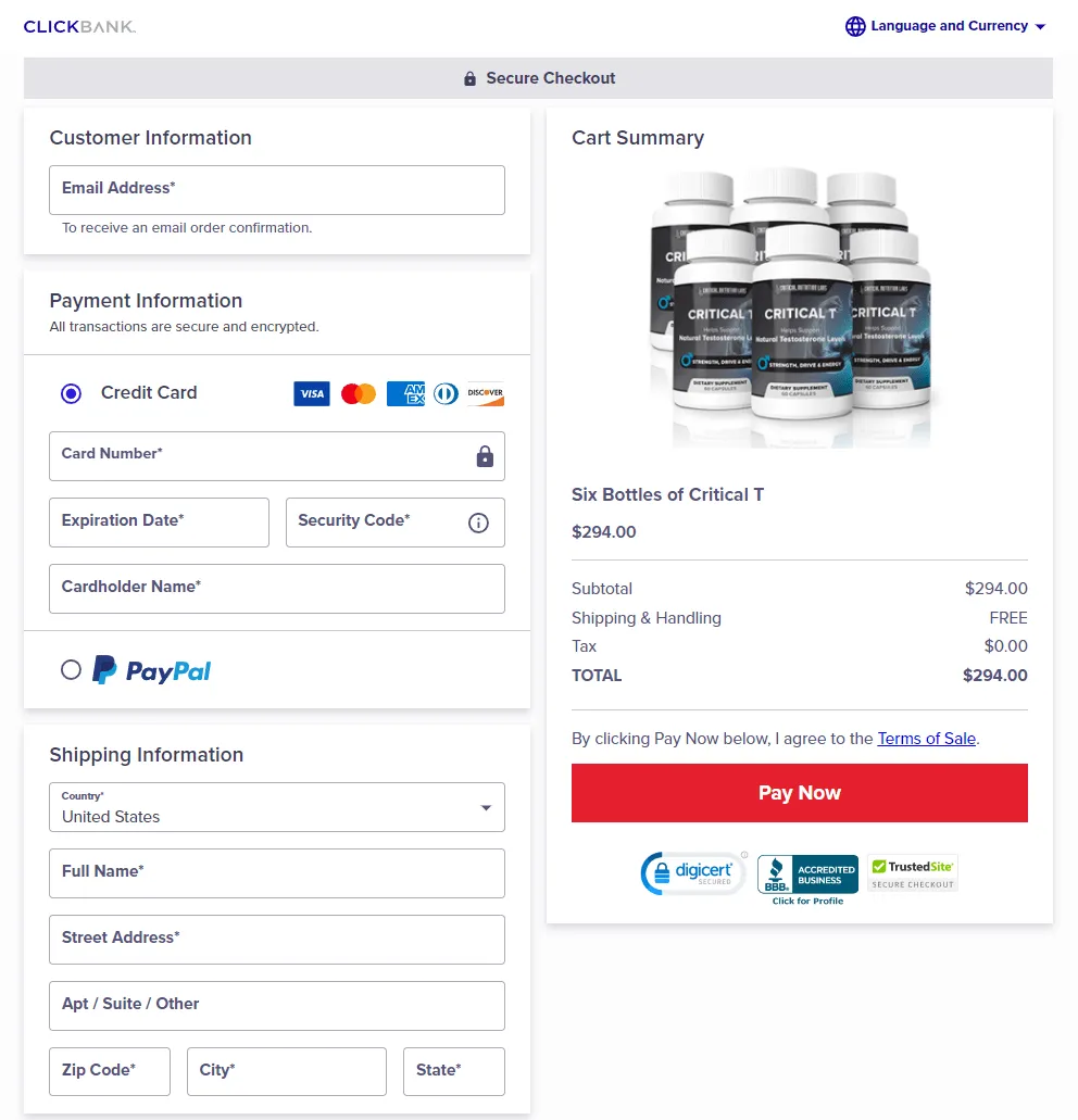 Critical T offer page