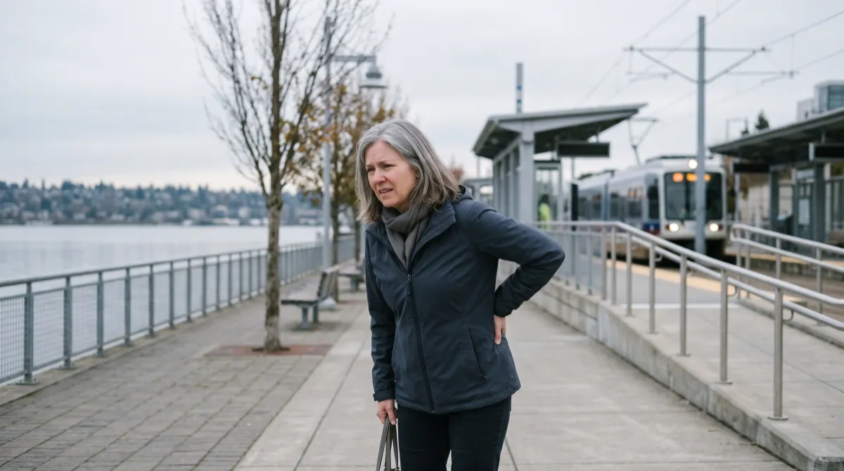 Commuter with lower back pain who could benefit from physical therapy