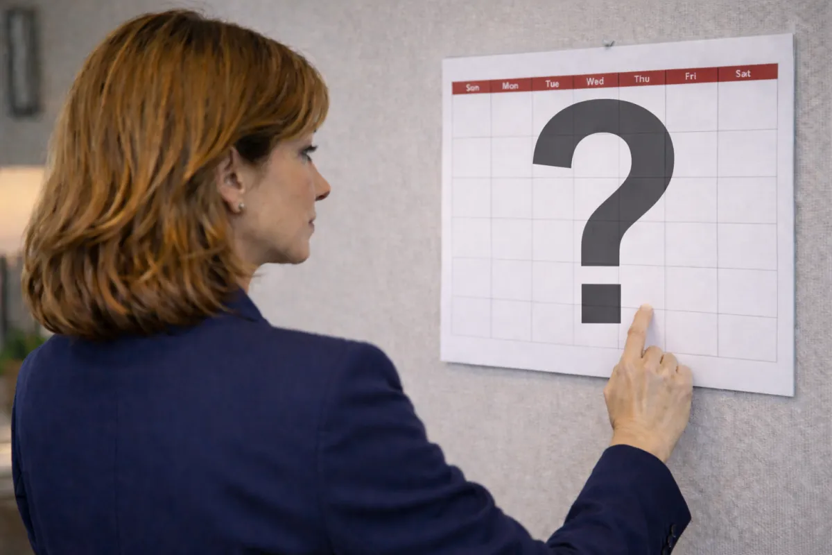 woman looking at blank calendar