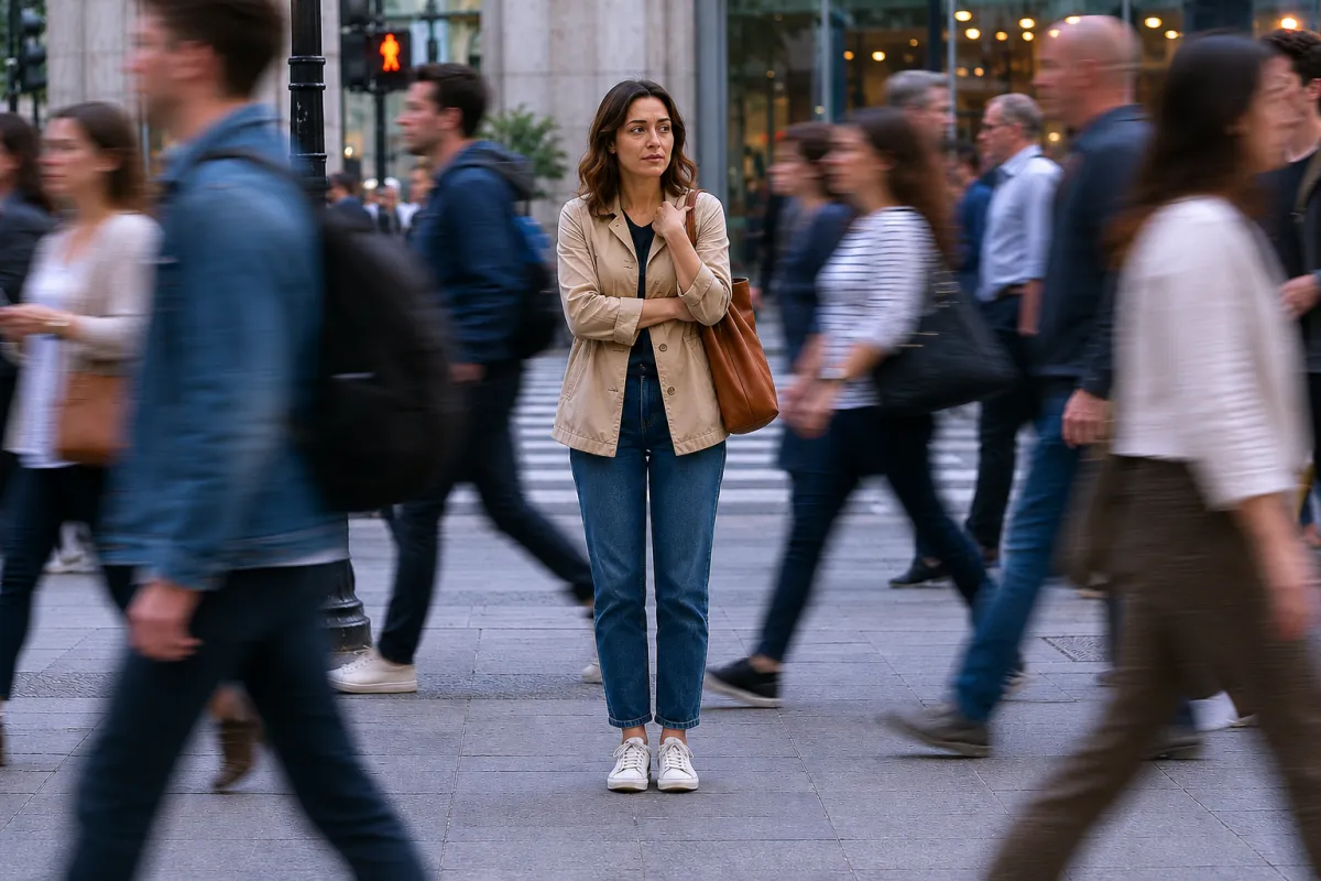woman in crowd blur