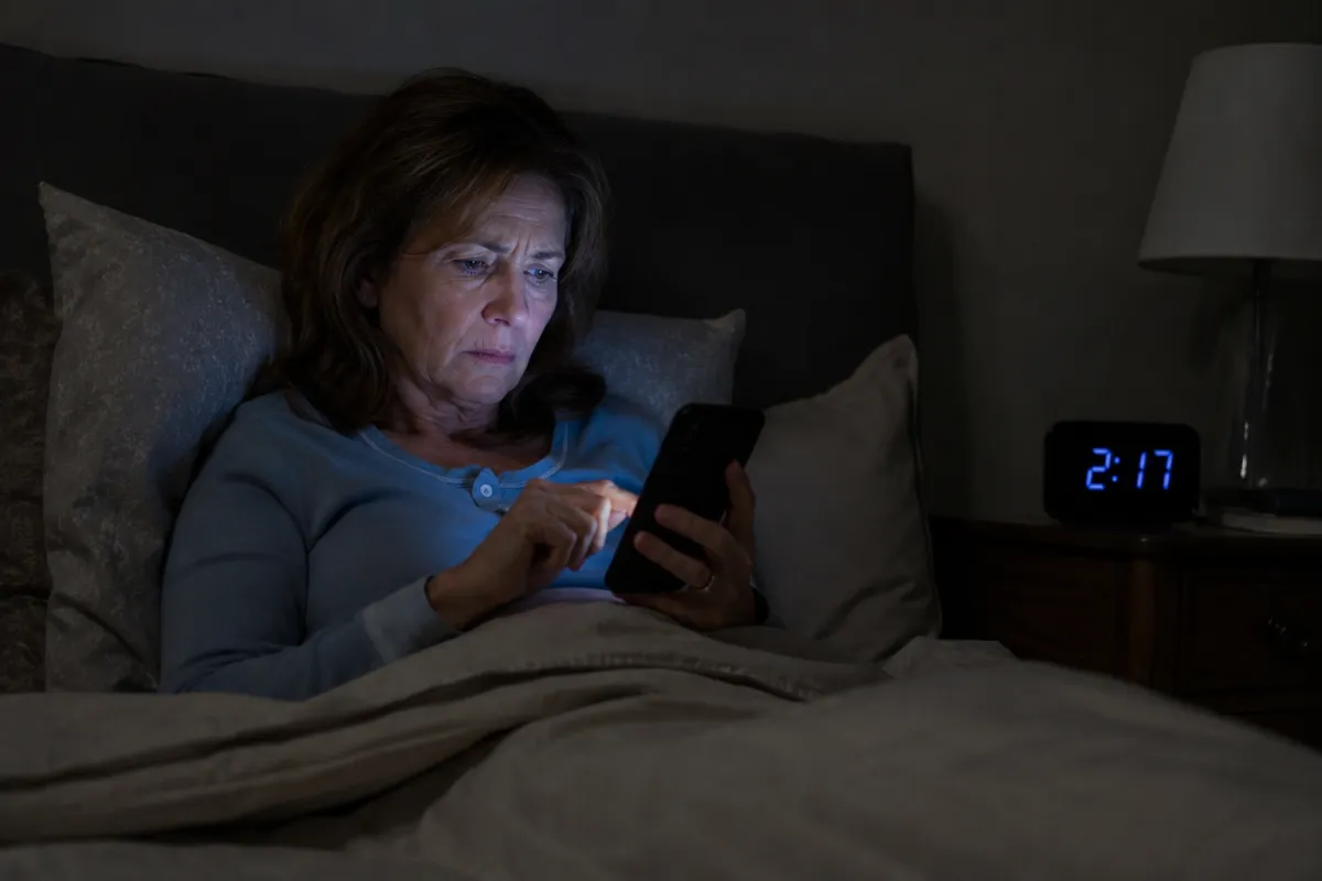 woman searching phone 217 am