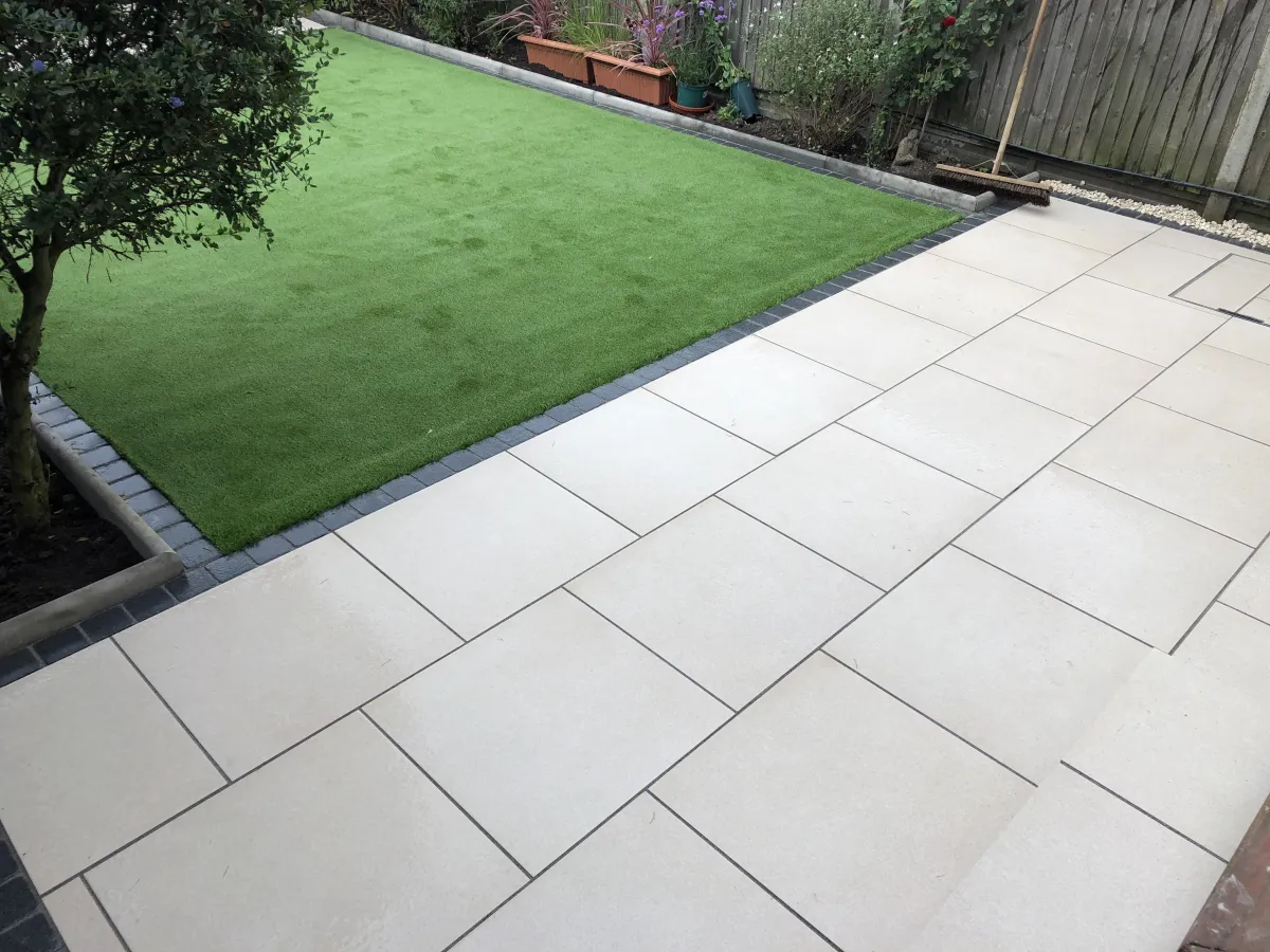 New cream porcelain patio installation in Whitton