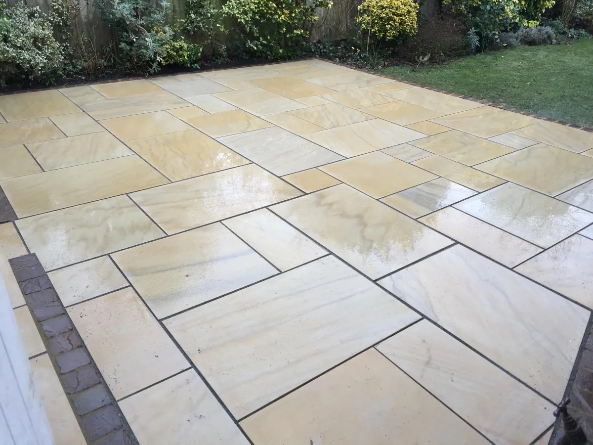 Cream smooth Indian sandstone installation in Whitton 