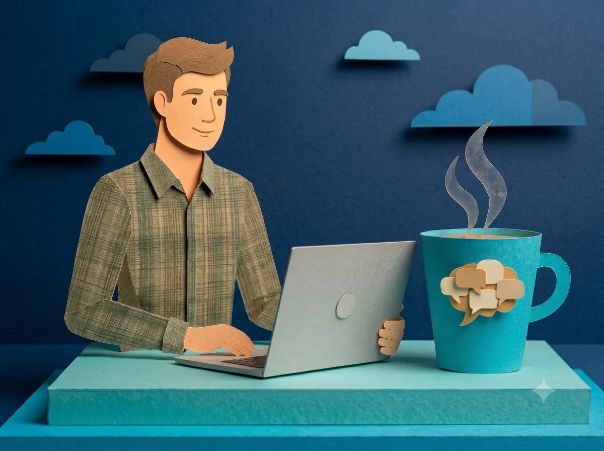 Man using a laptop with coffee
