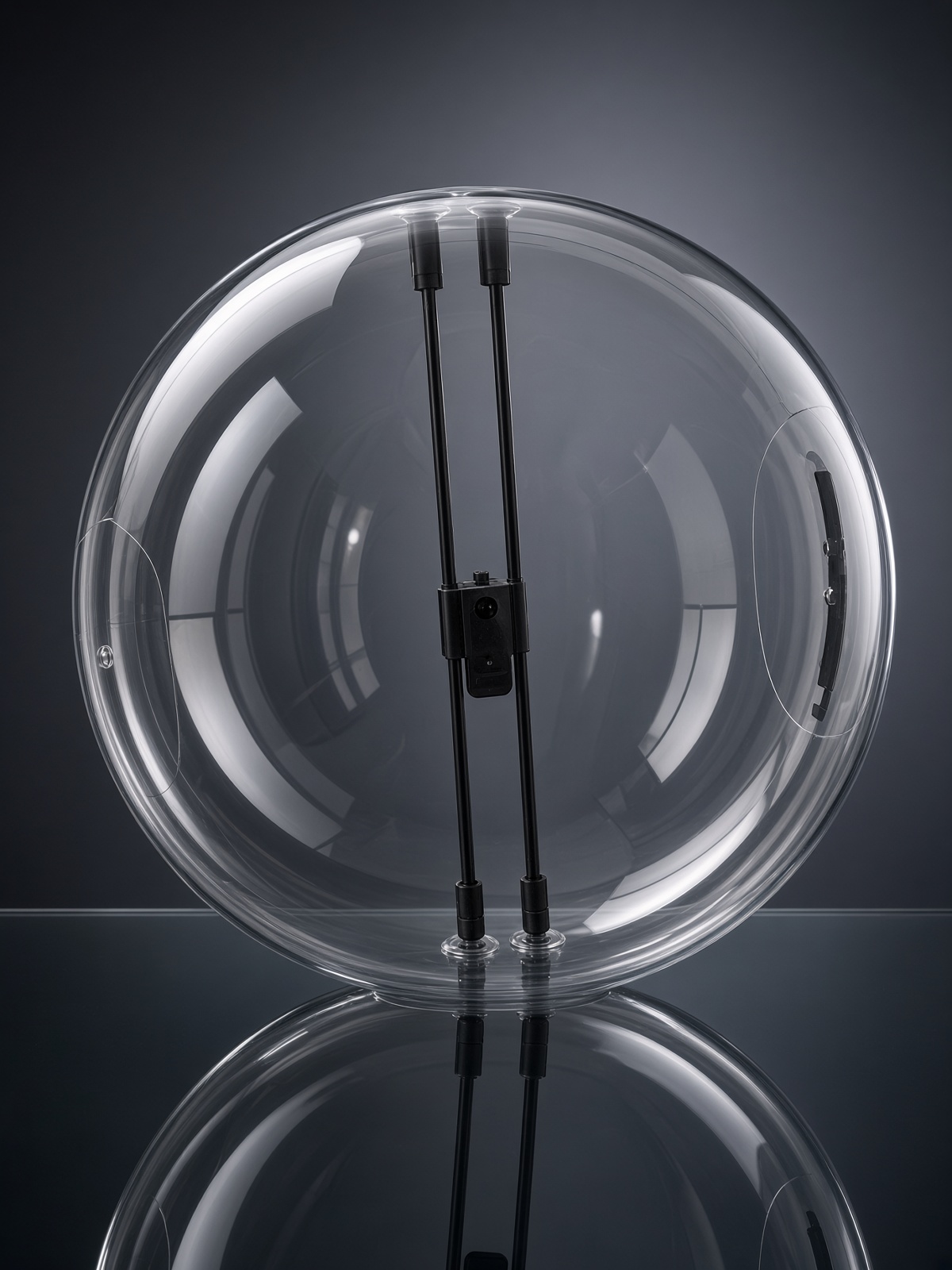 Floating clear Air Jester camera sphere with internal optical sensors