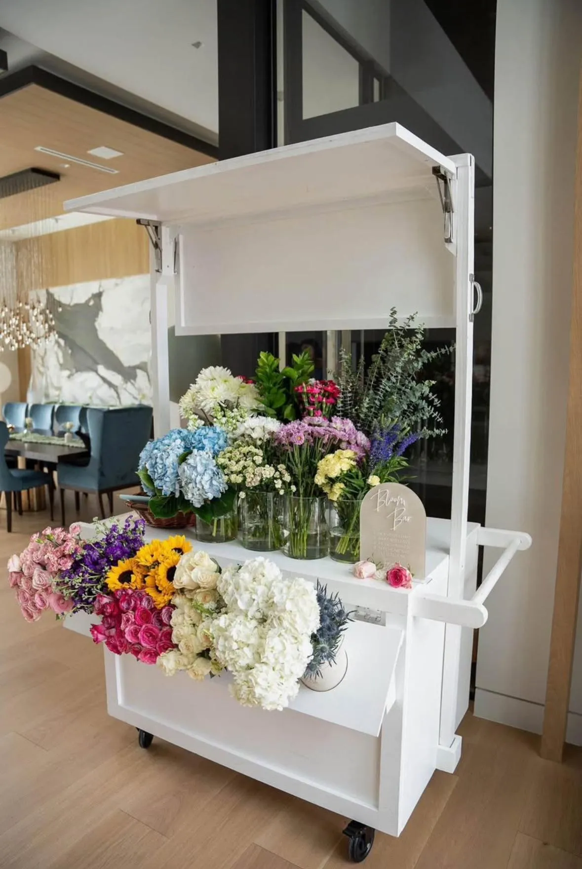 floral and candy cart