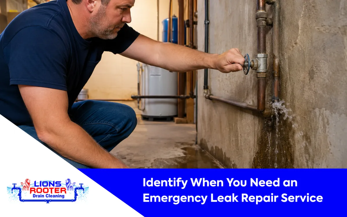 Homeowner turning off a shutoff valve during an active water leak