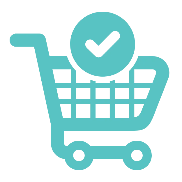 Shopping cart with a checkmark icon