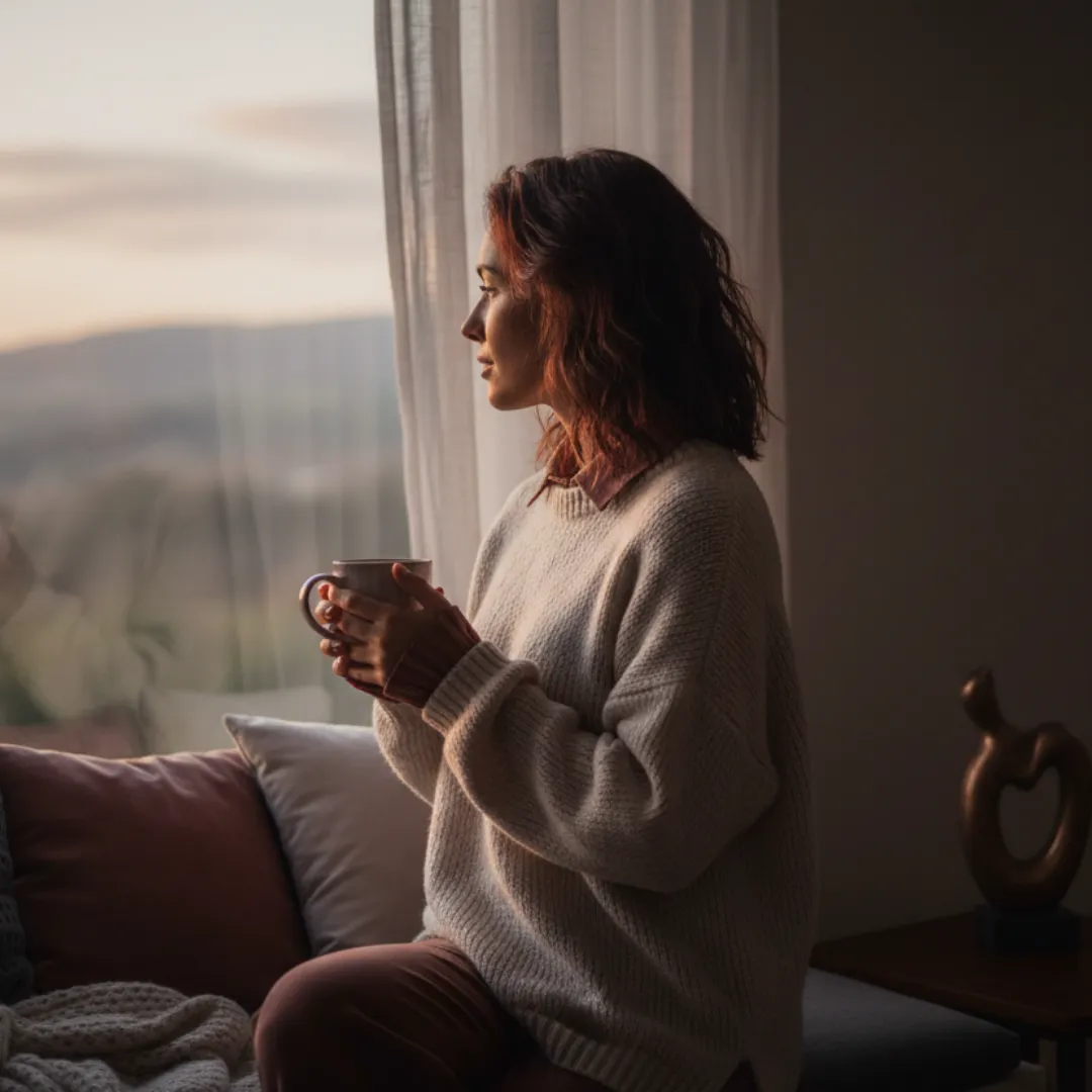 Woman looking out window