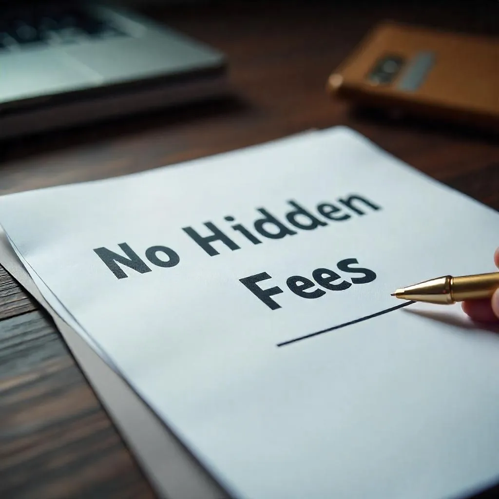 a paper with "no hidden fees written on it 