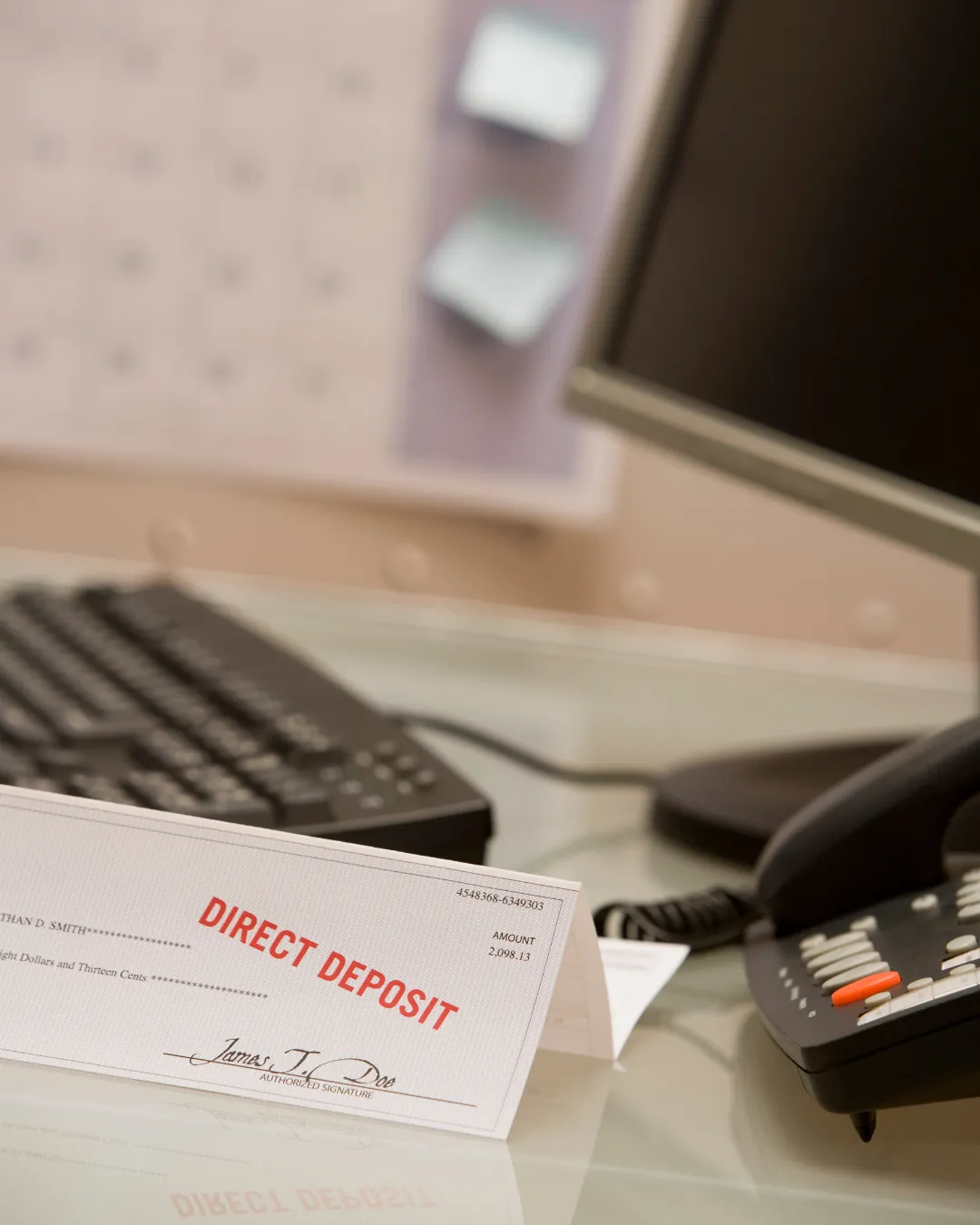 Check with direct deposit stampedon the front