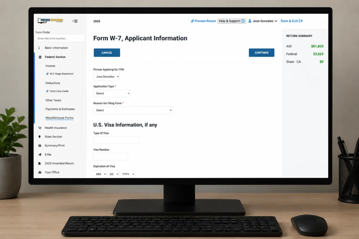 Software preparation interface for ITIN certification