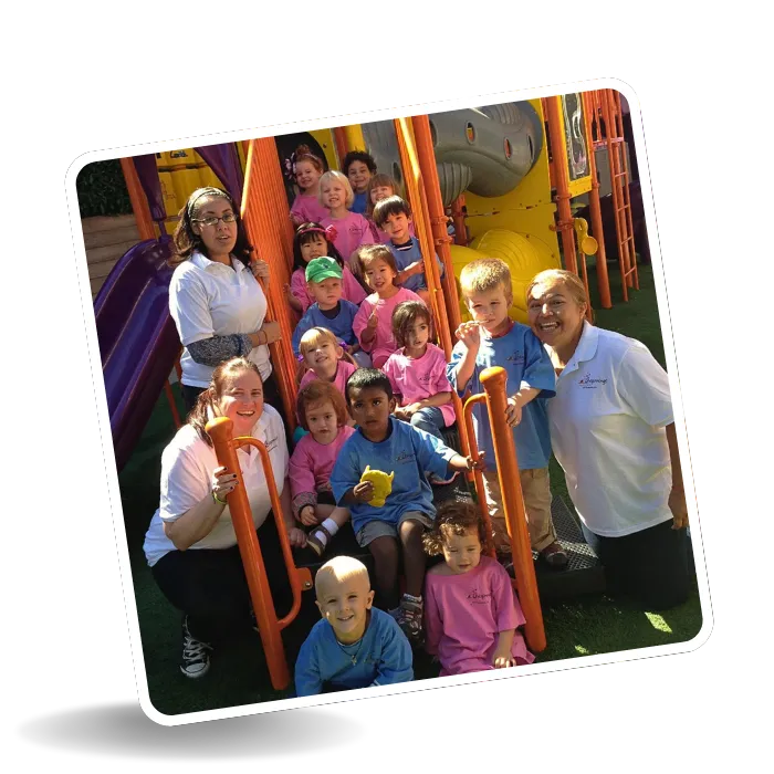 Beginnings Learning Center children and teachers together on the outdoor playground in Santa Monica