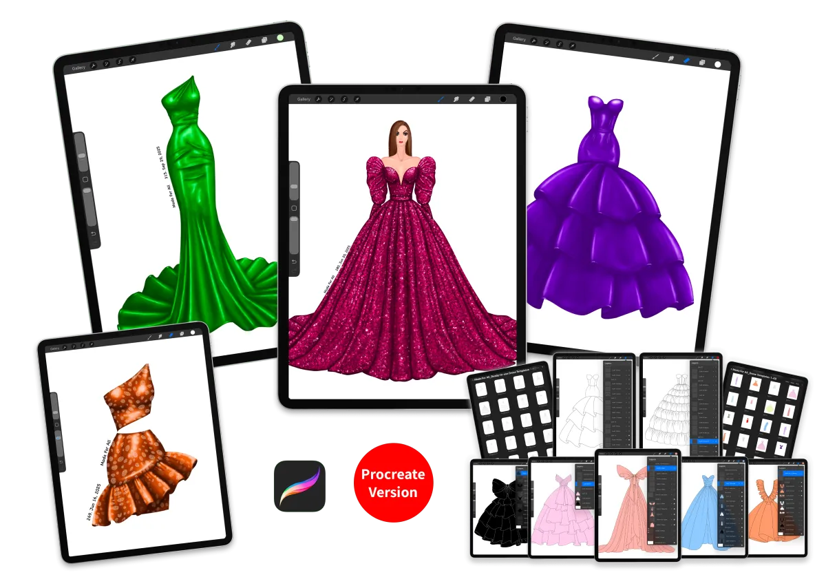 Practice fashion illustration using Ready-to-Use Dress templates