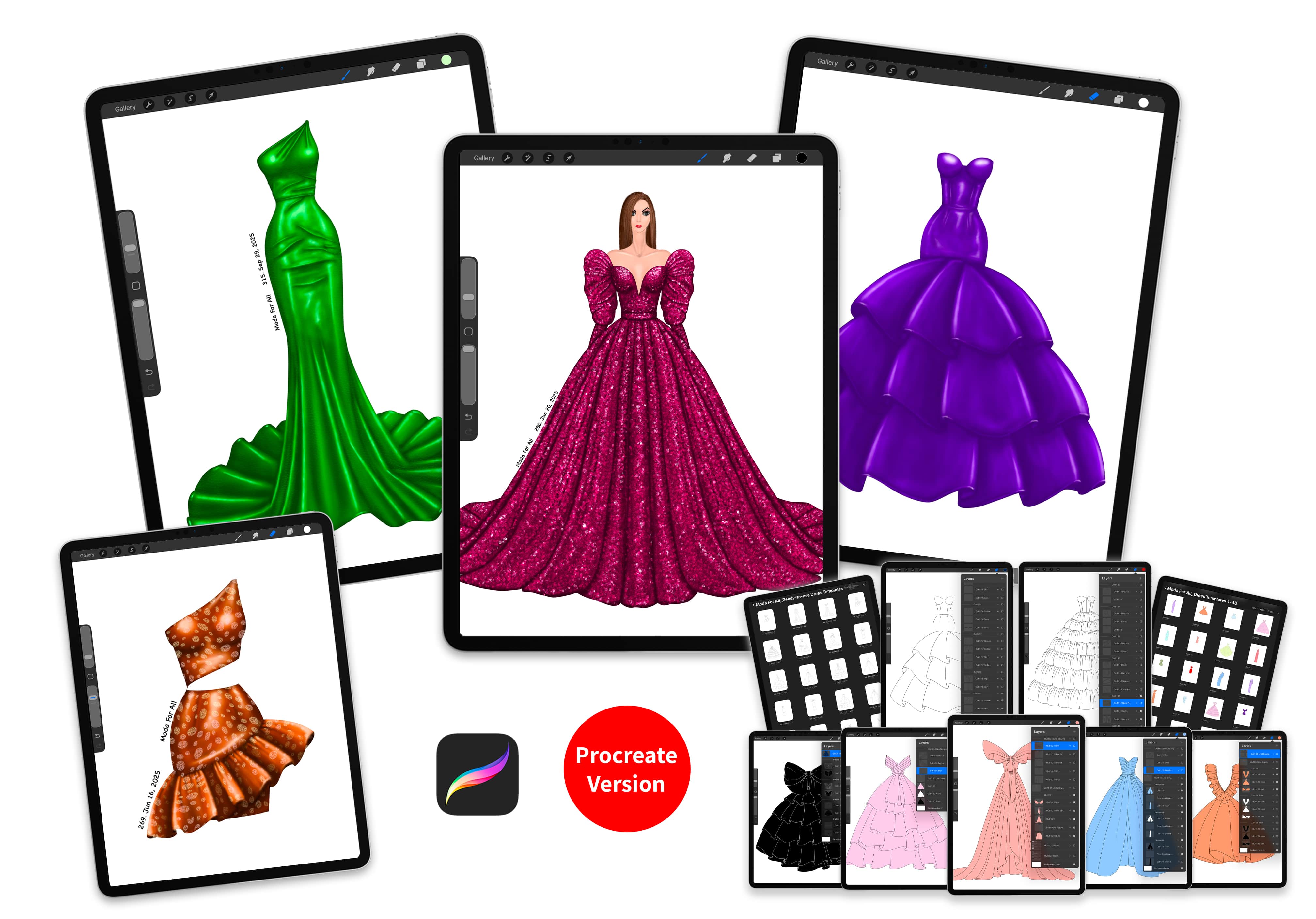 Ready-to-use Procreate Dress Templates for fashion Illustration