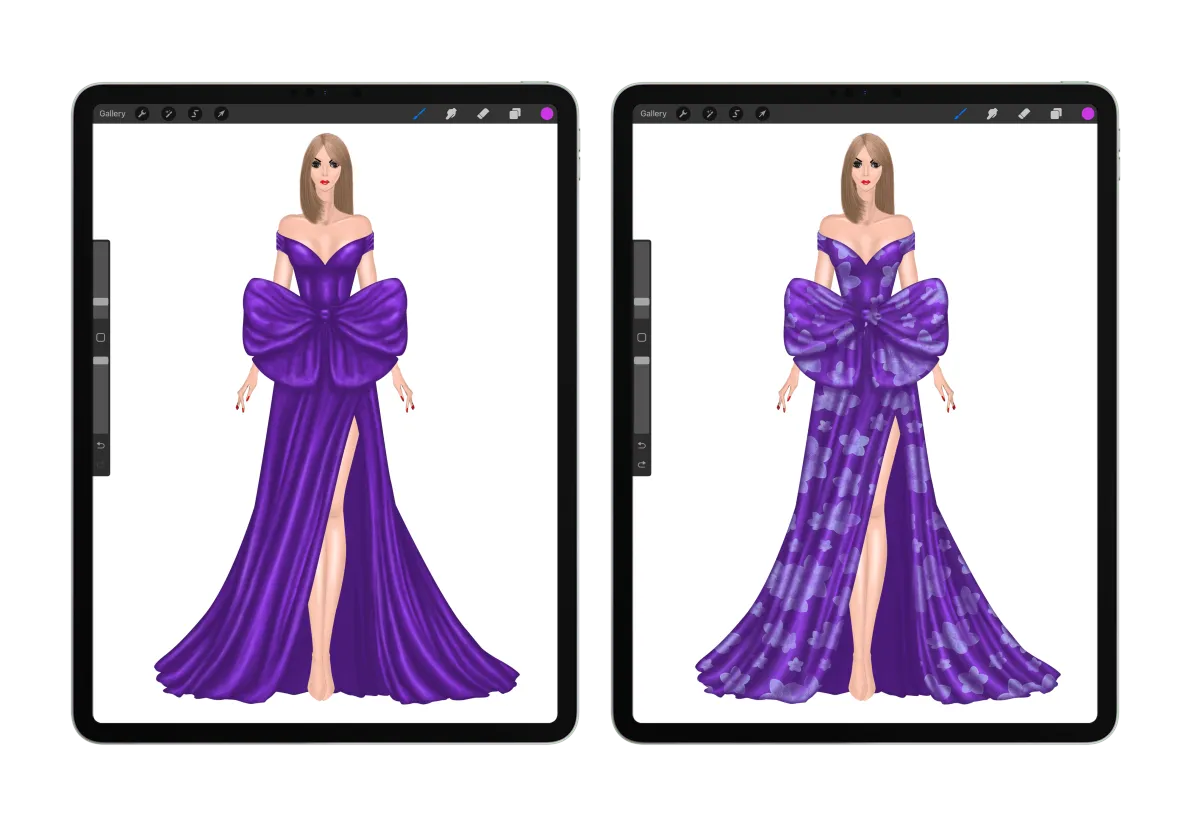 Fashion Illustrations using Moda For All Procreate Pattern Brushes