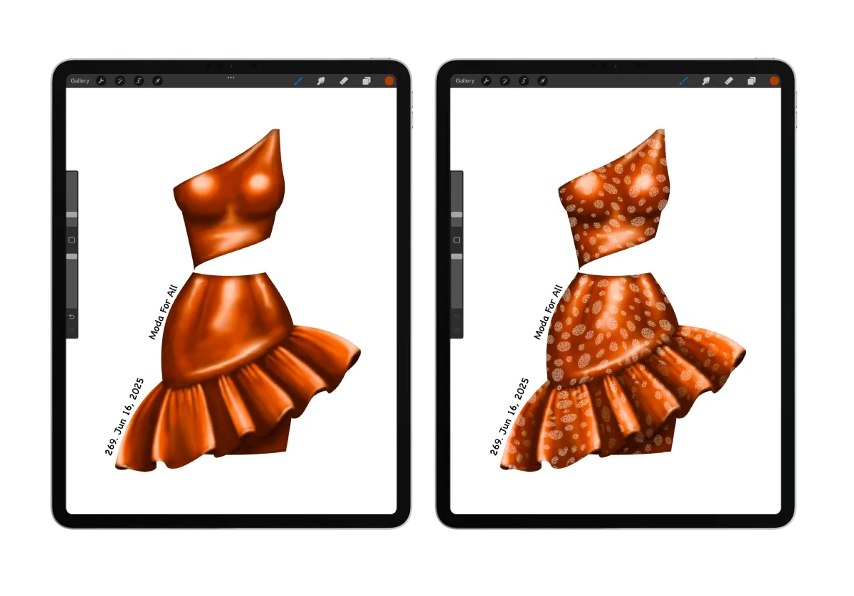 Fashion Illustrations using Moda For All Procreate Pattern Brushes