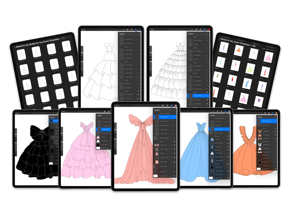 Ready-to-use Procreate Dress Templates for fashion Illustration