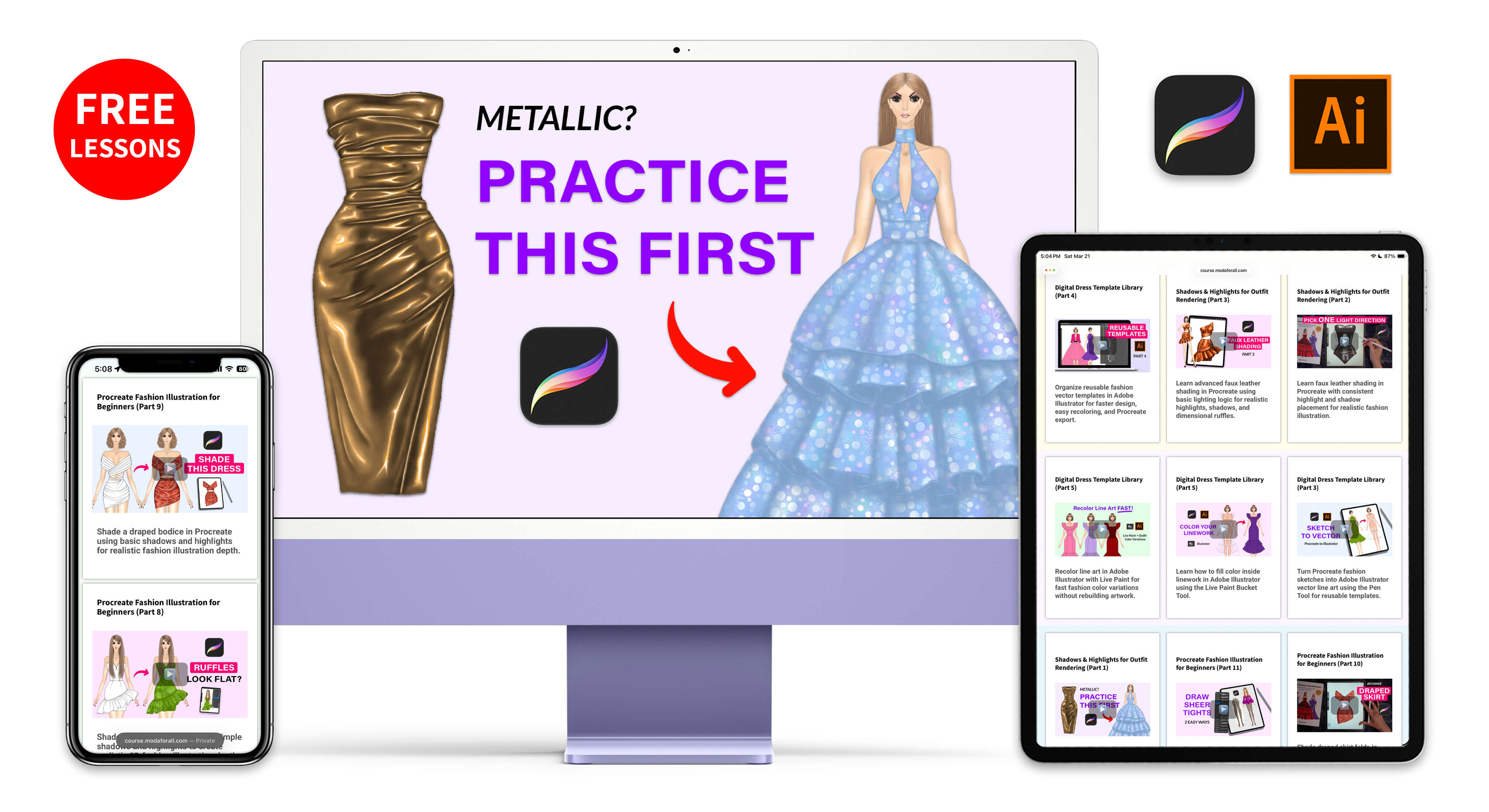 Beginner Fashion Illustration Tutorials  for Procreate and Illustrator