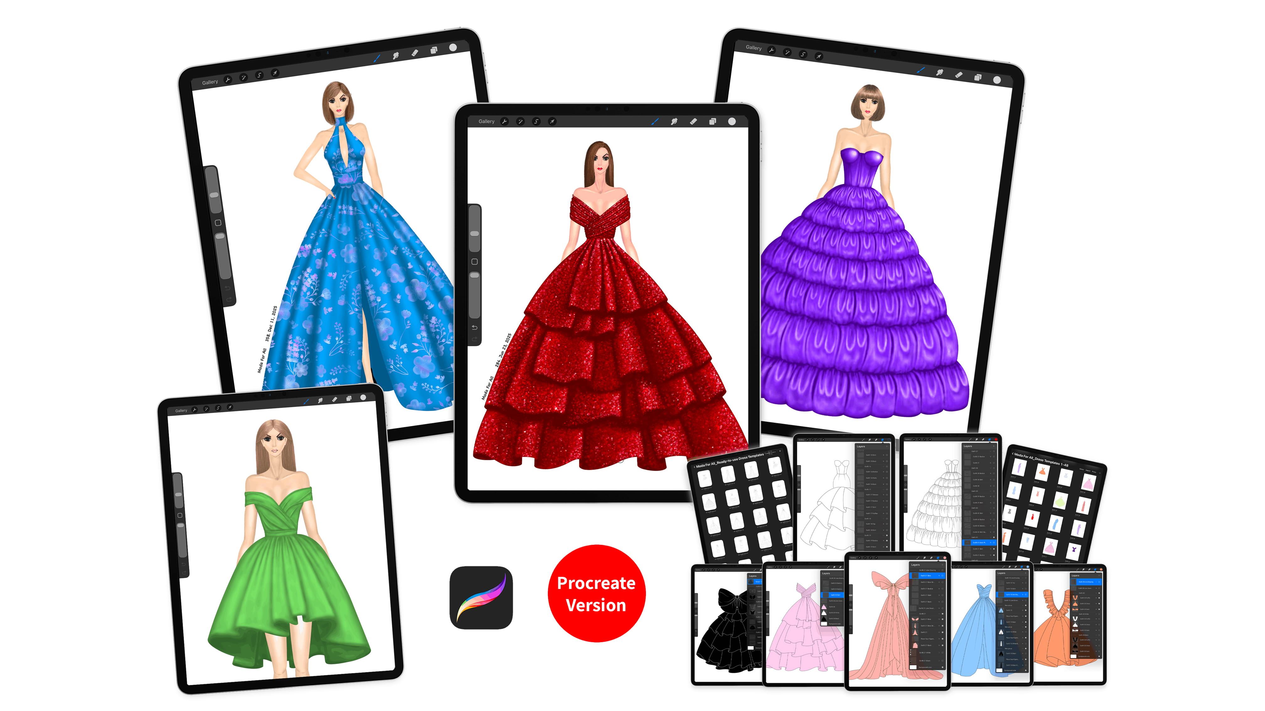 Learn Procreate fashion illustration using Moda For All shading brush & Premium Color Palettes