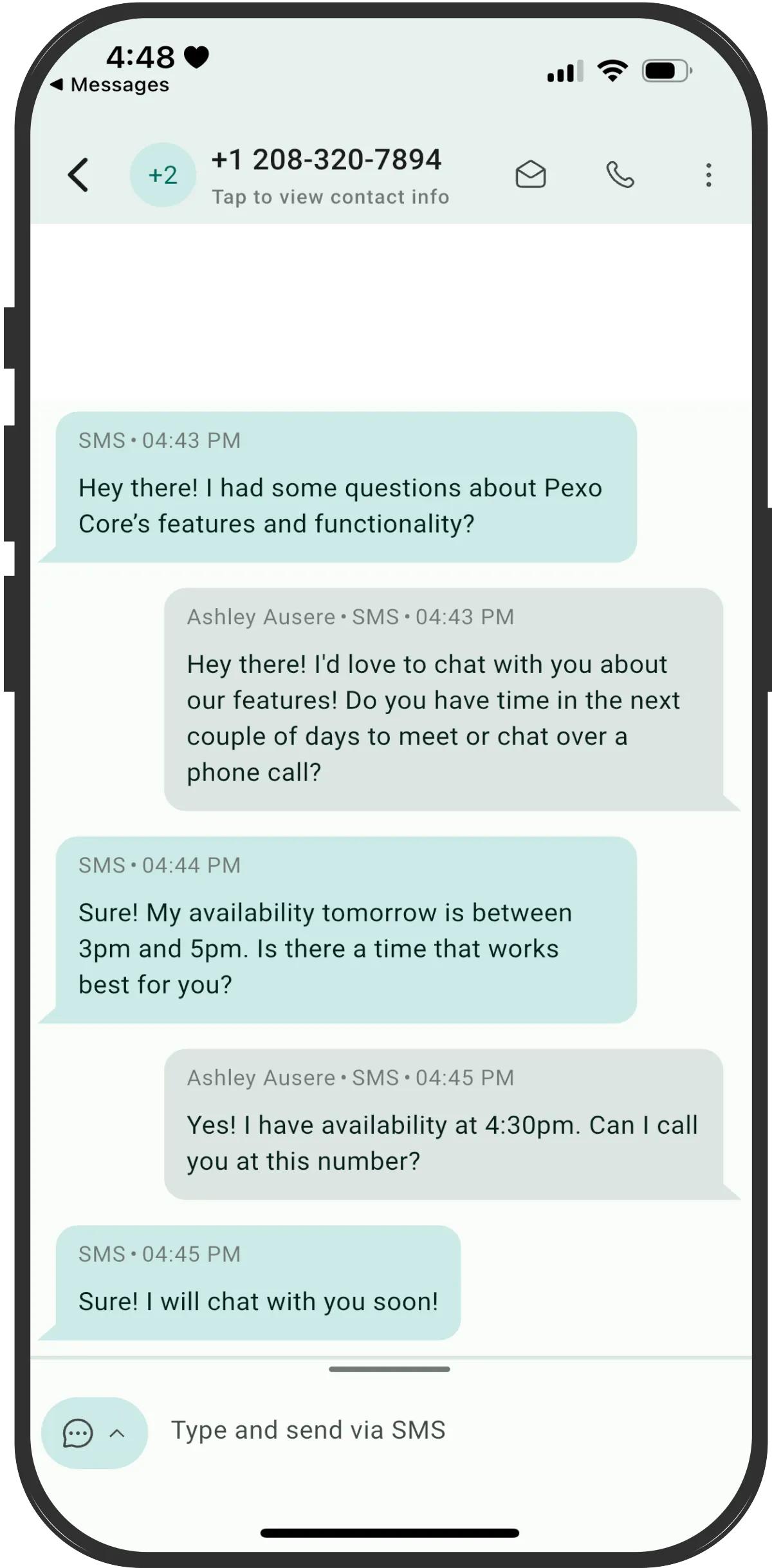 A phone screenshot of Pexo's mobile app