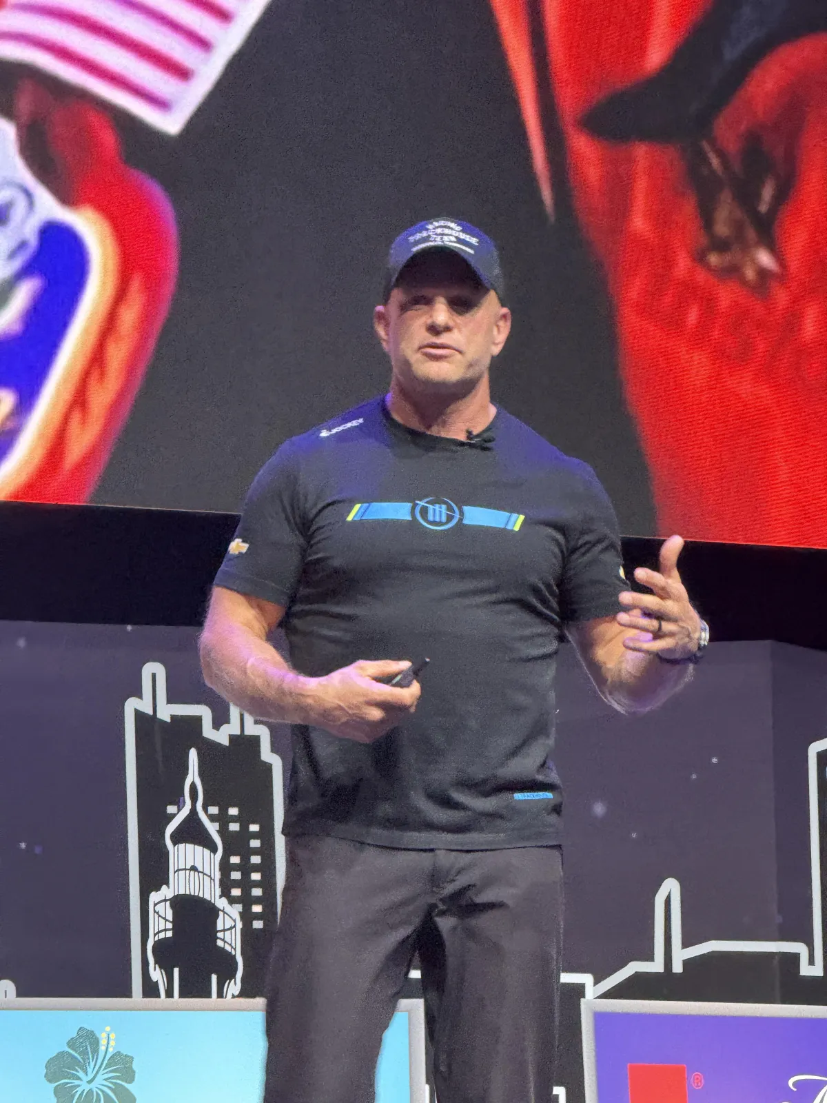 Shaun Peet demonstrating pit-crew techniques during a training session.