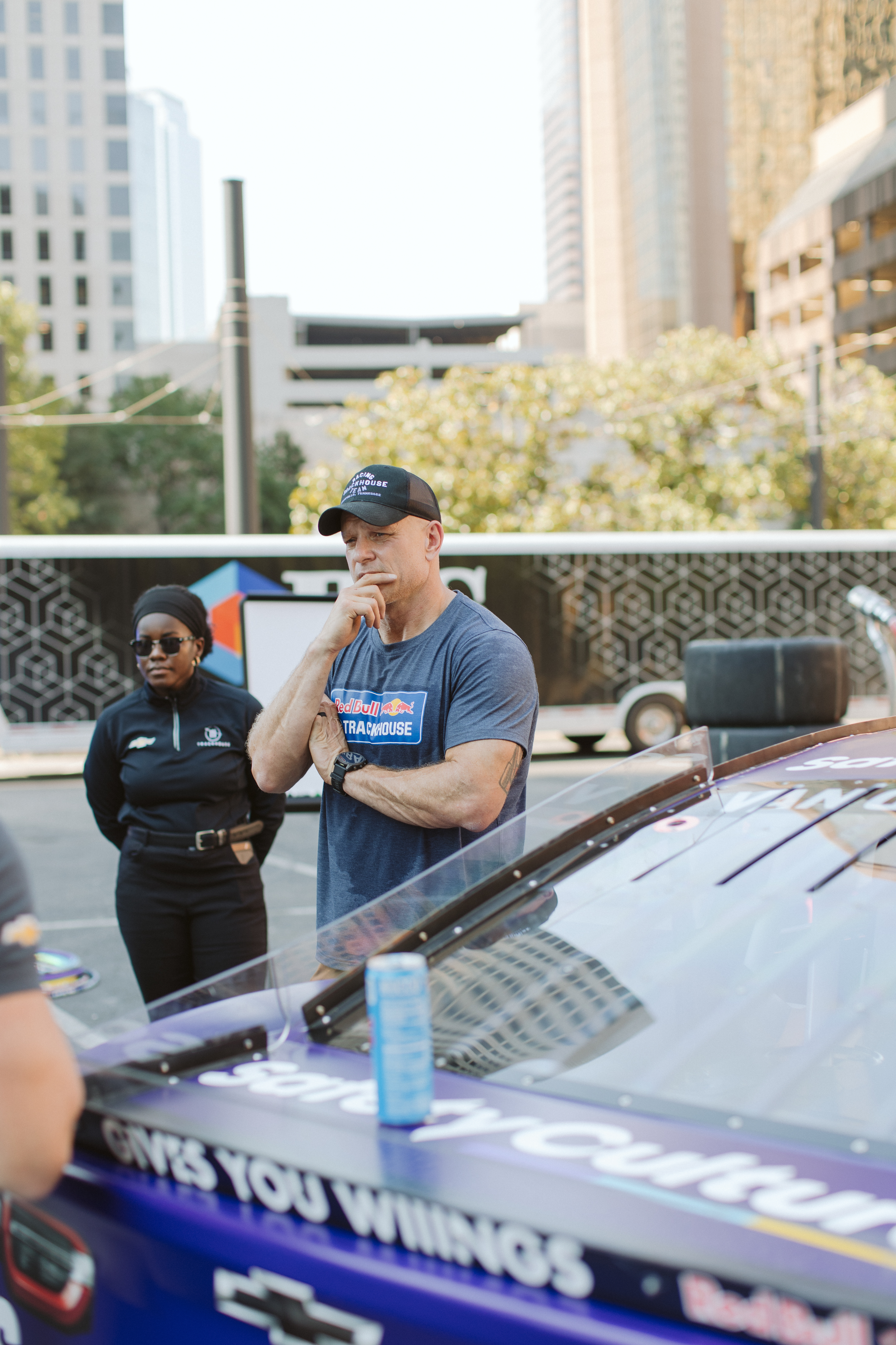 Shaun Peet demonstrating pit-crew techniques during a training session.