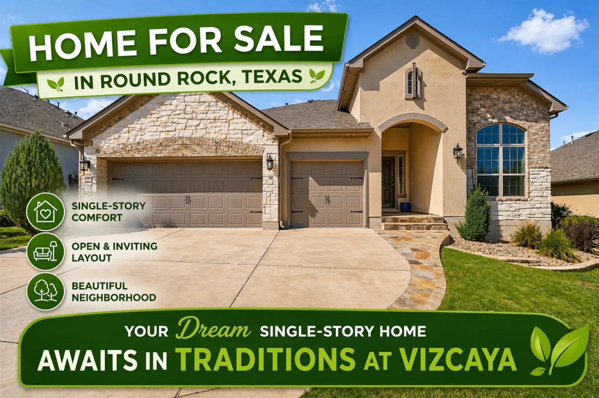 Home for Sale in Round Rock, Texas Your Dream Single-Story Home Awaits in Traditions at Vizcaya - Central Texas property listing