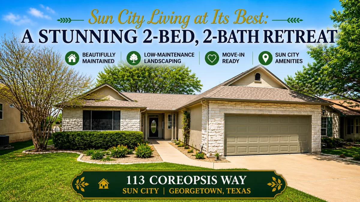 Sun City Living at Its Best: A Stunning 2-Bed, 2-Bath Retreat at 113 Coreopsis Way