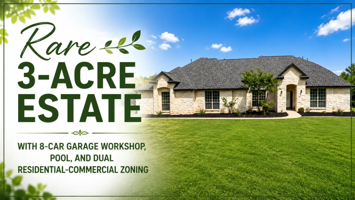 Rare 3-Acre Estate with 8-Car Garage Workshop, Pool, and Dual Residential-Commercial Zoning