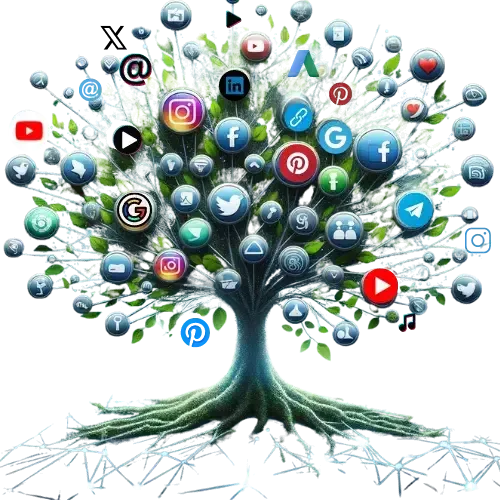 Tree wih social media icons as ornaments