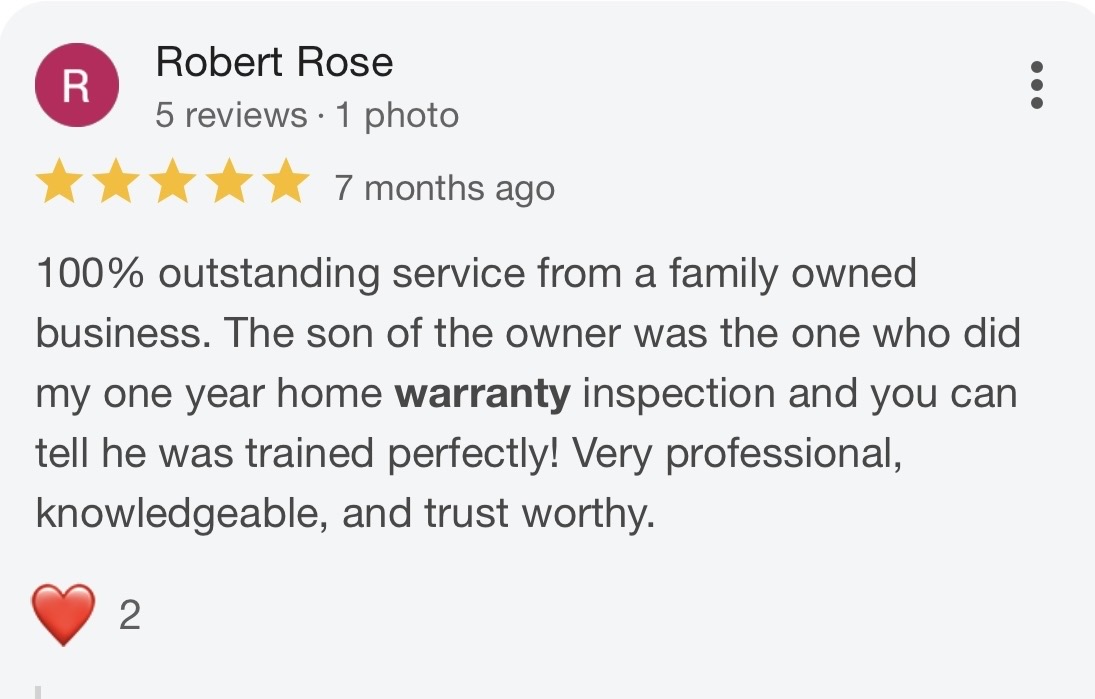 5-star Google review for Western States Home Inspections praising their thorough 11th Month Warranty Inspection on a new build home in Gilbert..