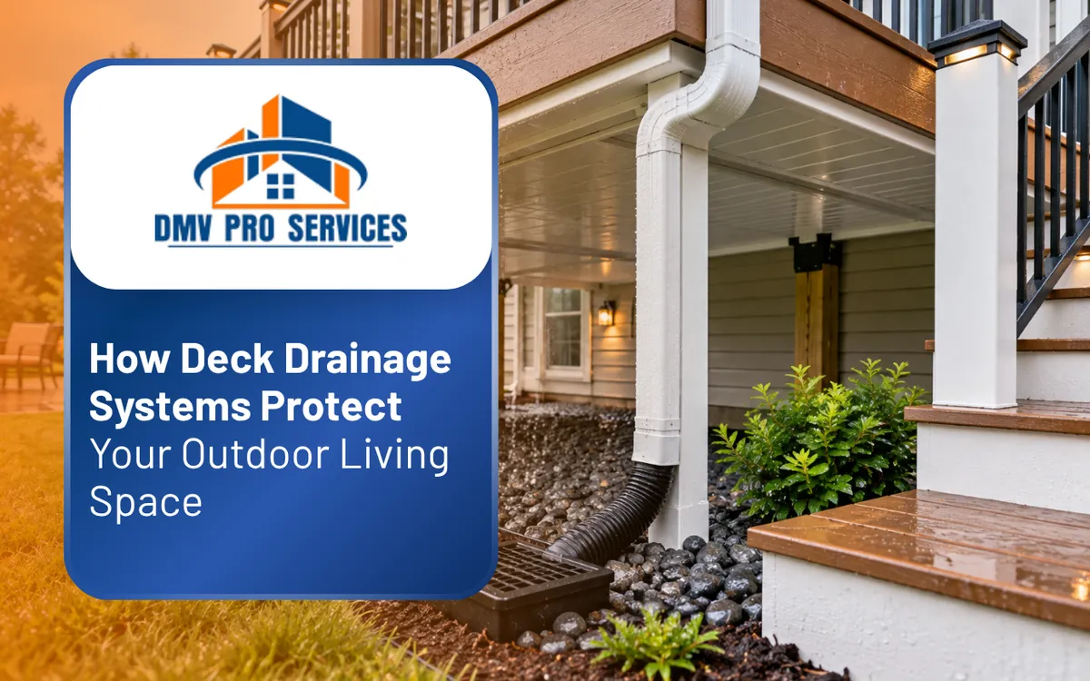 Deck drainage systems protecting a Maryland home from rainwater