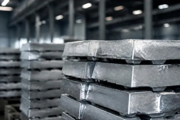 Lingotes de aluminio apilados en planta
