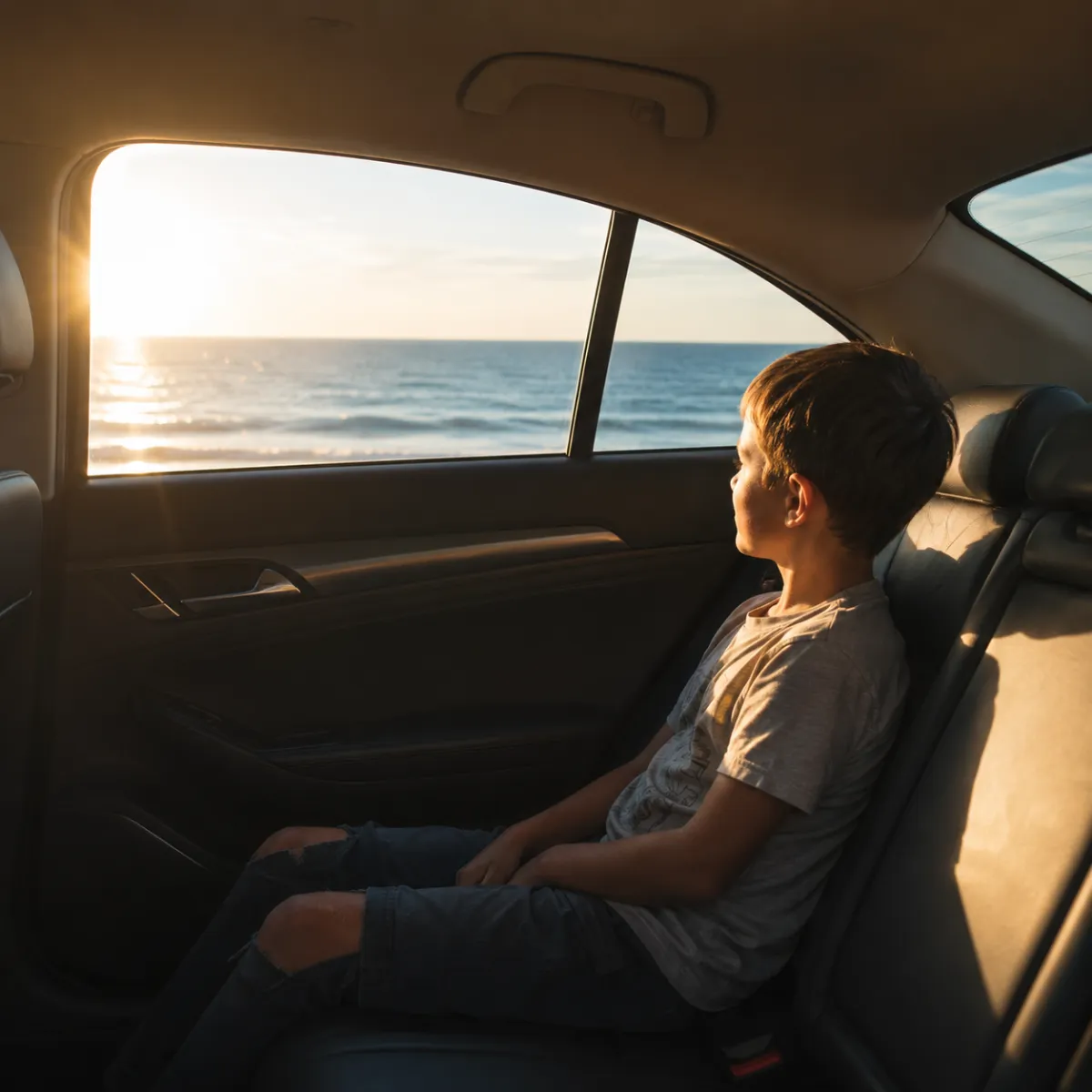 Passenger enjoying reduced sunlight through a tinted car window.